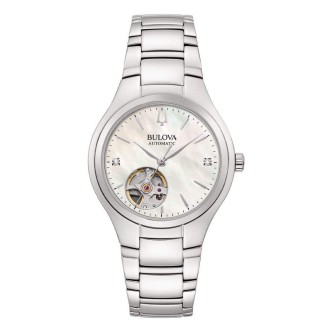 1 - Orologio donna automatico Bulova Open Heart 96P247 madreperla e diamanti