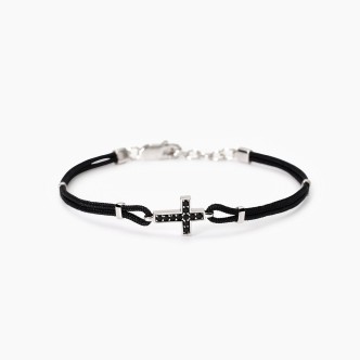 1 - Bracciale uomo croce Argento 925 Mabina cordino nero 533849