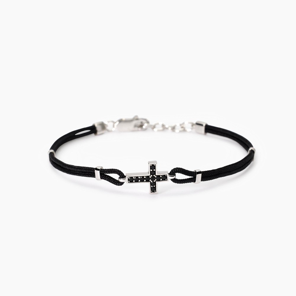 1 - Men's cross bracelet 925 silver Mabina black cord 533849