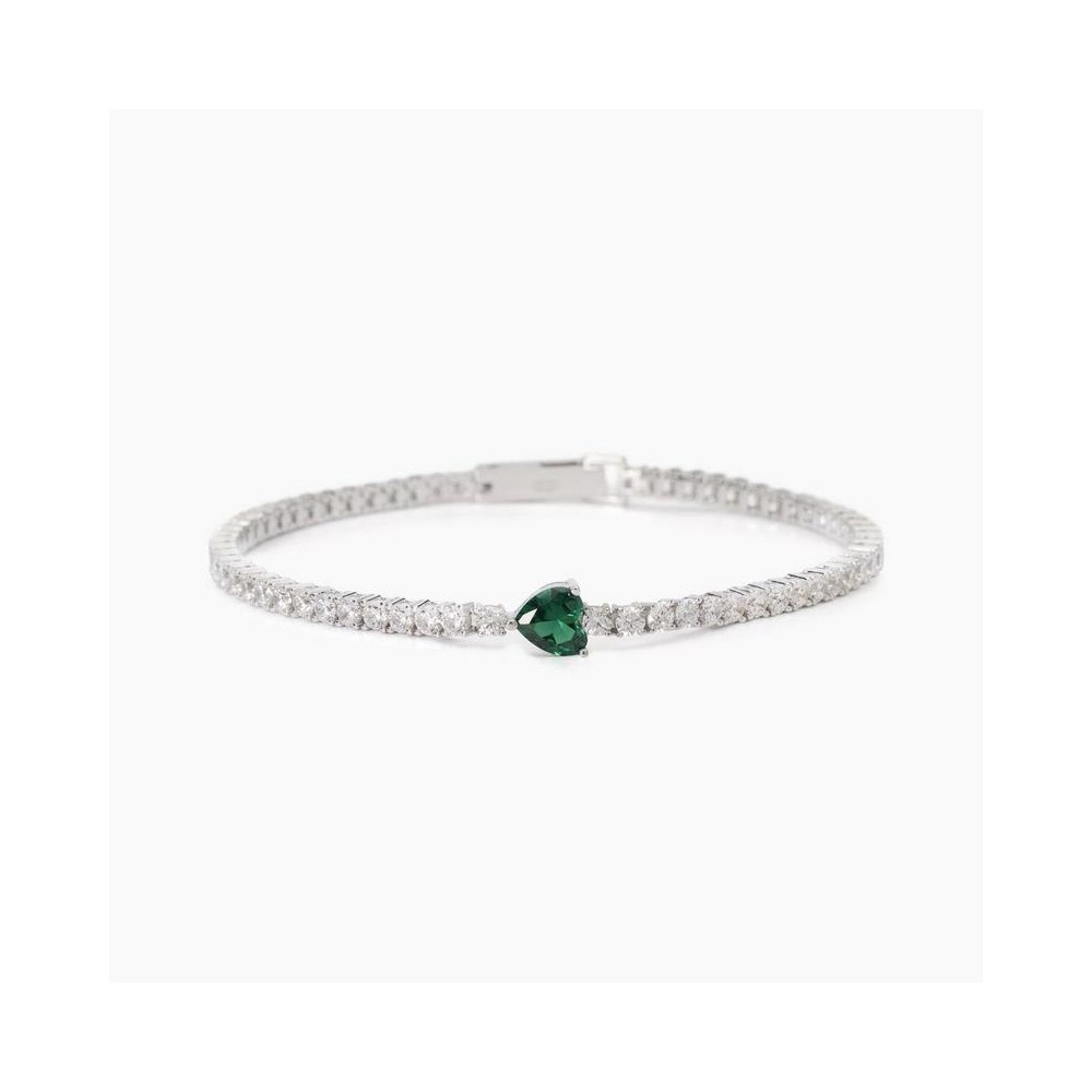 1 - Mabina green heart women's tennis bracelet in 925 silver with white zircons 533904-18