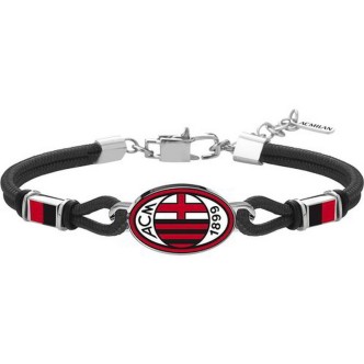 1 - Bracciale uomo Milan Lowell cordino nero con logo in acciaio B-MB003UCR