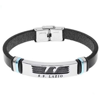 1 - Bracciale uomo S.S. Lazio Lowell pelle nera con aquila in acciaio B-LB004ULN