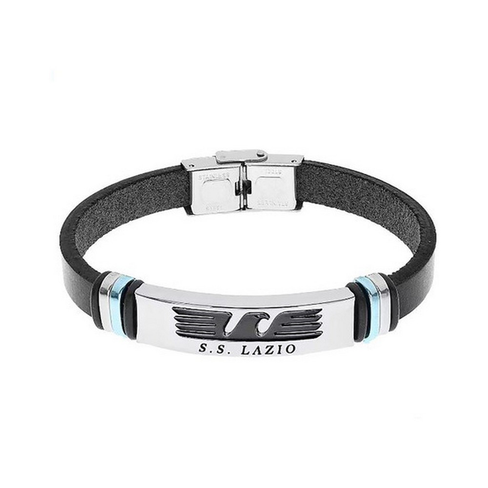 1 - S.S. men's bracelet Lazio Lowell black leather with steel eagle B-LB004ULN