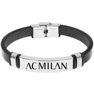 1 - Bracciale uomo Milan Lowell pelle nera con targa in acciaio B-MB009ULN