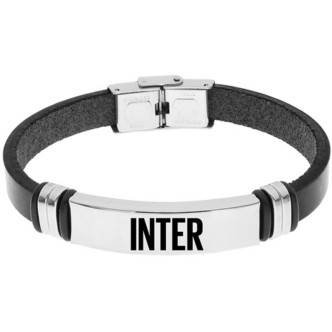 1 - Inter Lowell men's black leather bracelet with steel plate B-IB009ULN