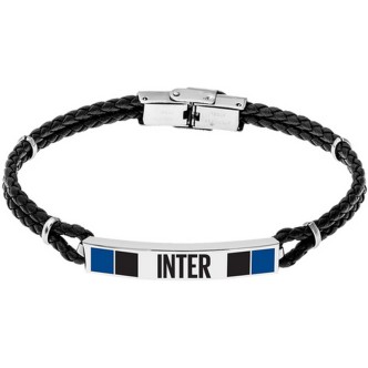 1 - Inter Lowell men's bracelet, black cord with central plate B-IB001UCB