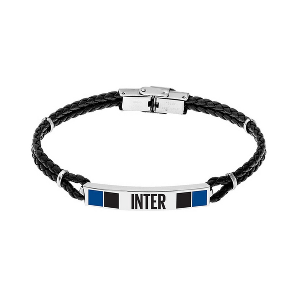 1 - Inter Lowell men's bracelet, black cord with central plate B-IB001UCB