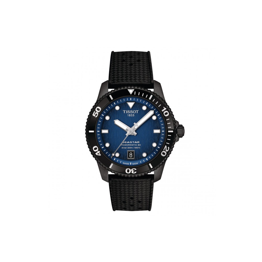 1 - Orologio uomo Tissot Seastar 1000 Powermatic 80 nero fondo blu T120.807.73.041.00 acciaio cinturino in silicone