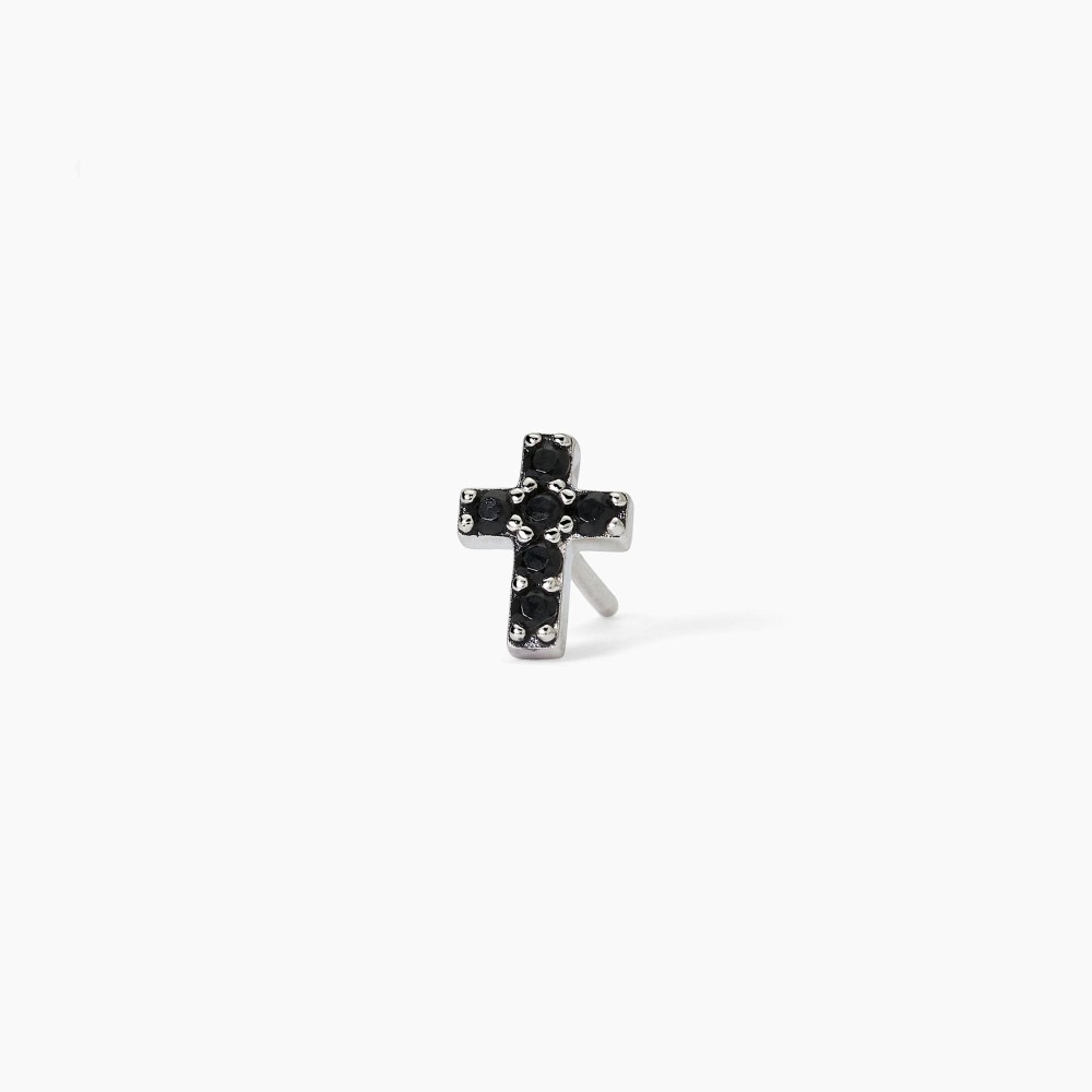 1 - Men's cross single earring in 925 silver with black zircons 563700