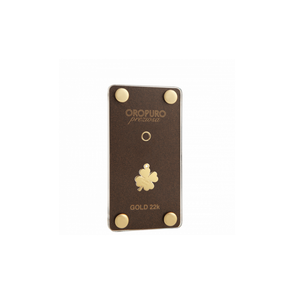 1 - 22Kt gold bar with four-leaf clover, 14 mm high, pendant