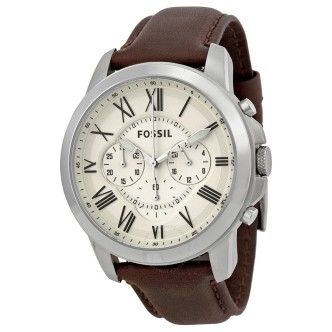 1 - Watch Fossil man steel Analog chronograph leather strap FS4735