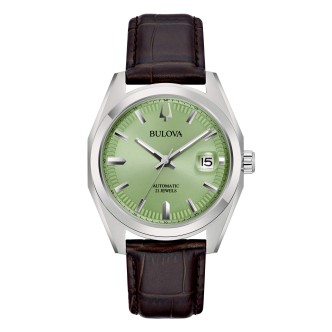 1 - Orologio uomo automatico Bulova Surveyor fondo verde 96B427 cinturino in pelle