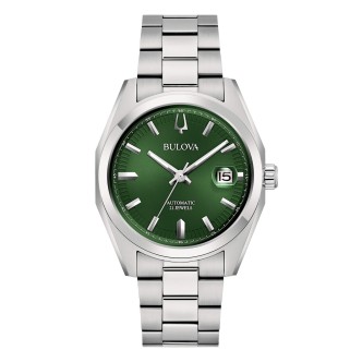 1 - Orologio uomo automatico Bulova Surveyor fondo verde 96B429 cassa e bracciale acciaio