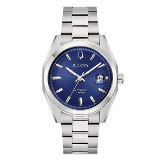 1 - Bulova Surveyor automatic men's watch, blue background, 96B436, steel case and bracelet