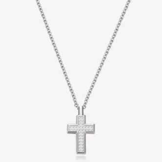 1 - Brosway Bullet BUL55 men's cross necklace in polished and sandblasted 316L steel