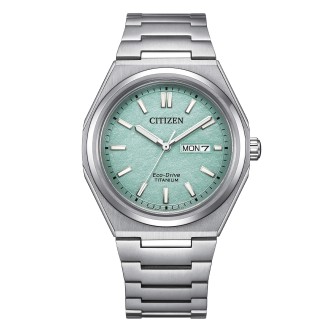 1 - Citizen Super Titanium turquoise background AW0130-85M Eco Drive solotempo men's watch