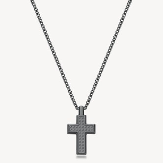 1 - Brosway Bullet men's cross necklace BUL56 316L steel PVD Polished and sandblasted black