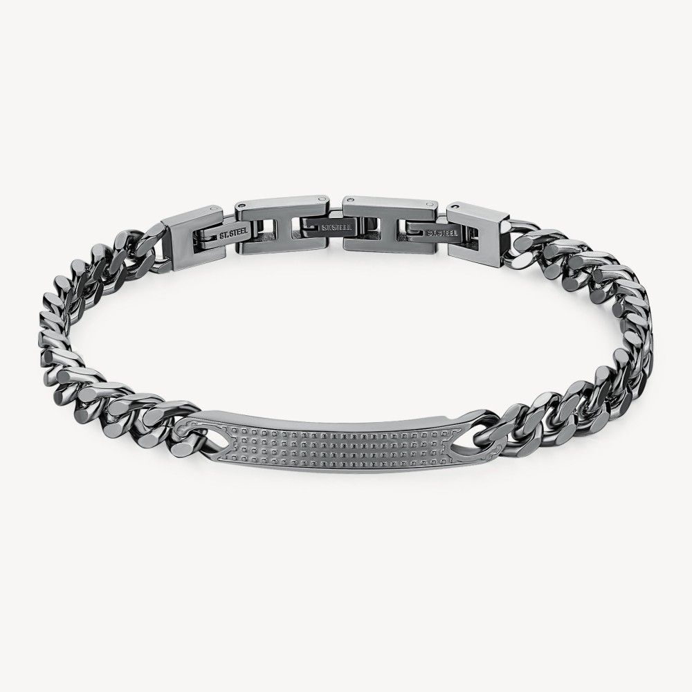 1 - Bracciale uomo targhetta Brosway Bullet BUL61 acciaio 316L PVD Nero con maglie a catena