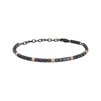 1 - Bracciale uomo Breil B Rocks rosa e nero TJ3554 acciaio 316L con pietra ematite