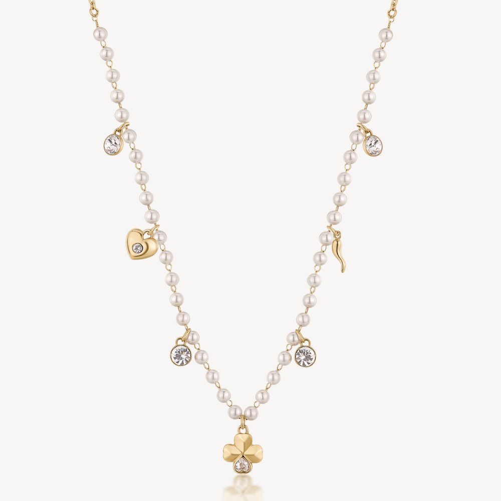 1 - Brosway women's necklace Chakra four-leaf clover lucky charm BHKN130 316L gold-plated steel with pearls