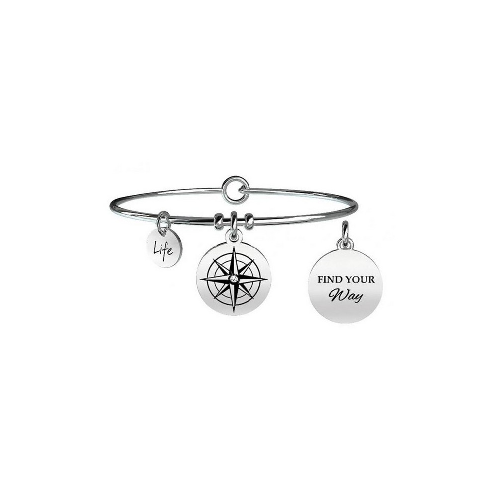 1 - Bracelet Kidult 731063 steel 316L wind rose pendant with crystals Symbols collection