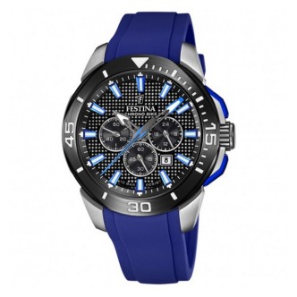 1 - Festina Chrono Bike men's chronograph watch with black background F20642/1 blue silicone strap