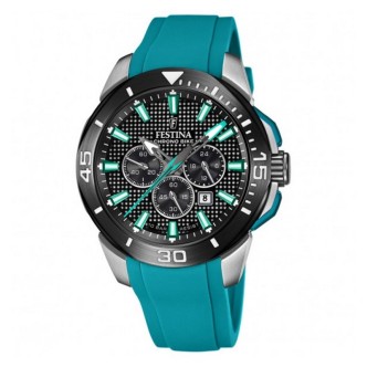 1 - Festina Chrono Bike men's chronograph watch, black background F20642/3, light blue silicone strap