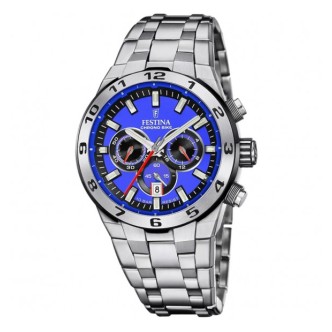 1 - Orologio uomo cronografo Festina Chrono Bike fondo blu F20670/3 cassa e bracciale acciaio