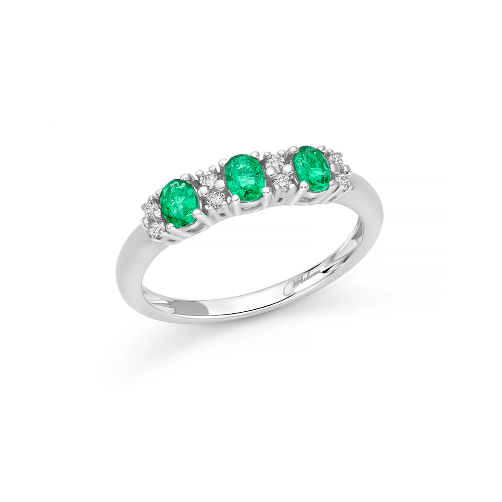 1 - Miluna 18Kt White Gold Women's Ring with Diamonds and Emeralds LID3757