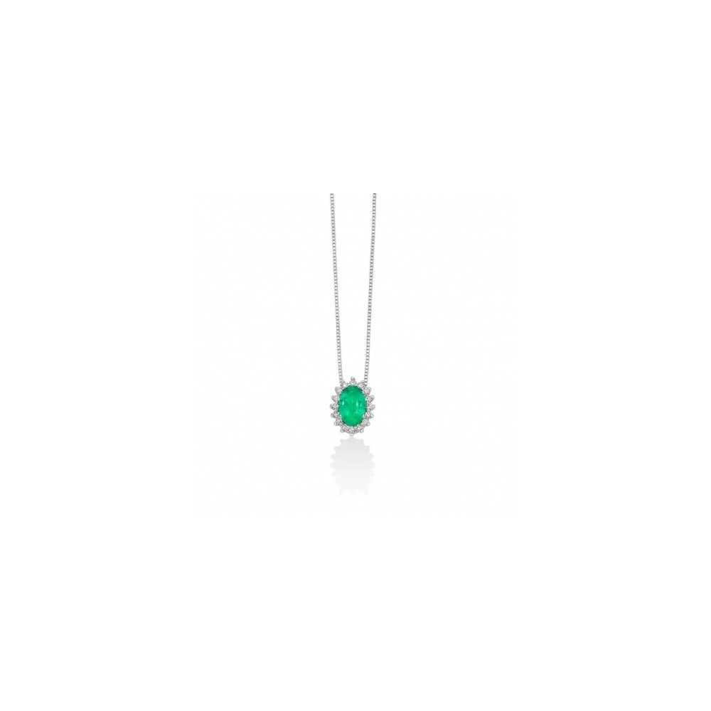 1 - Miluna 18Kt White Gold Women's Necklace with Diamonds and Drop-Shaped Emerald CLD4578