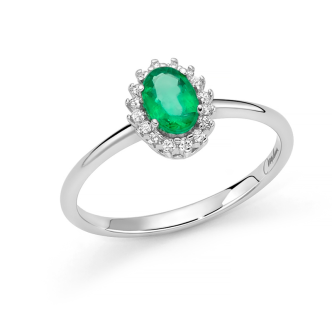 1 - Miluna 18Kt White Gold Women's Ring with Diamonds and Emerald LID3763