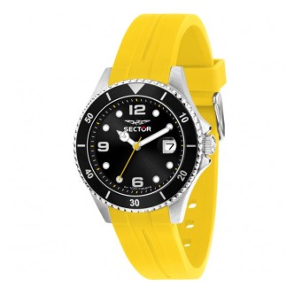 1 - Orologio uomo Sector 230 fondo nero R3251161087 solo tempo cinturino silicone giallo