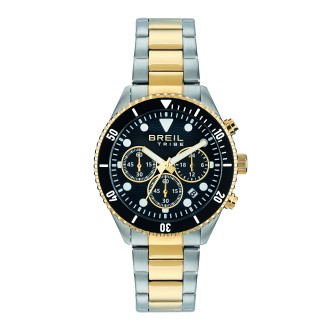 1 - Orologio uomo cronografo Breil Overhand fondo nero dorato EW0720 cassa e bracciale acciaio