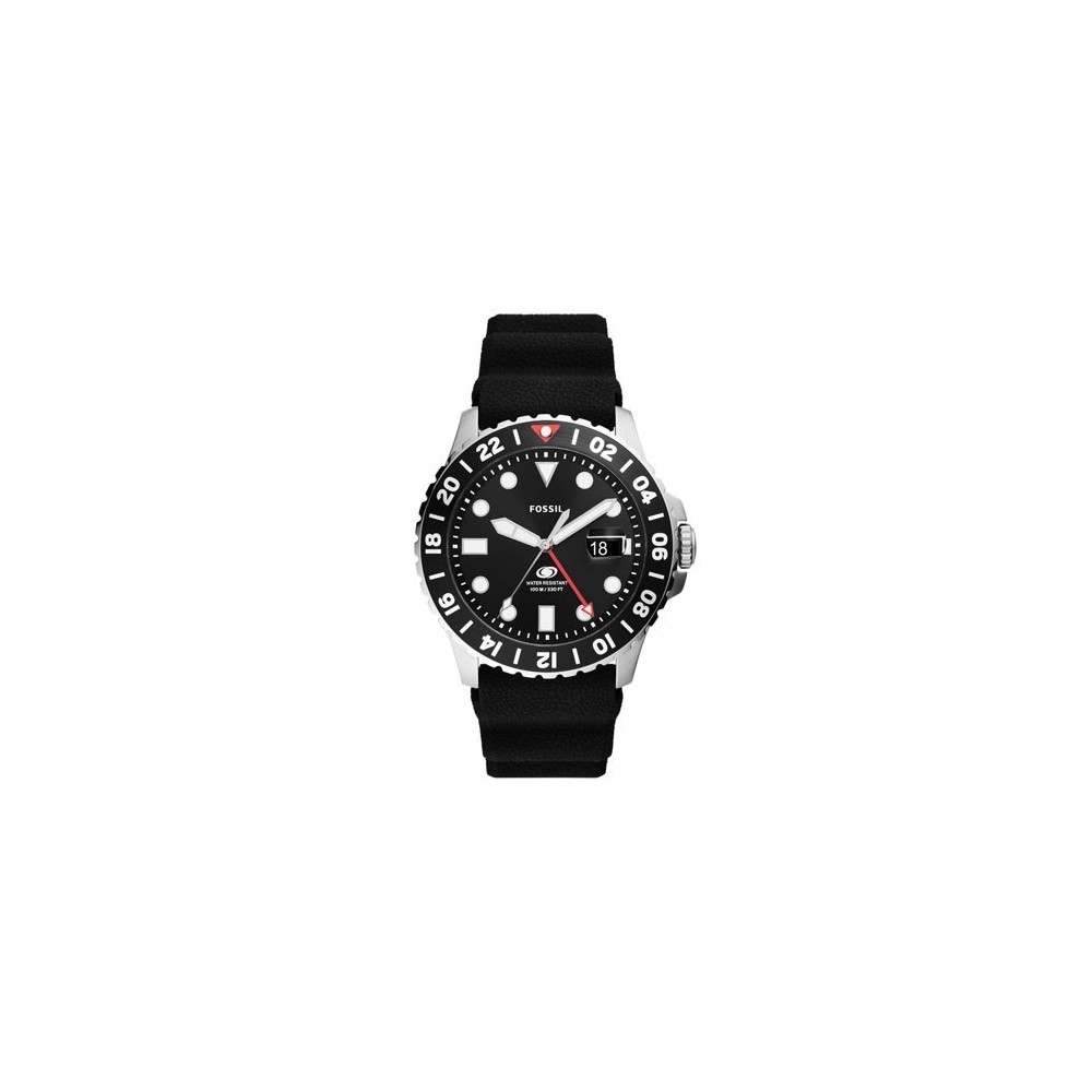 1 - Fossil GMT men's watch black background FS6036 black silicone strap