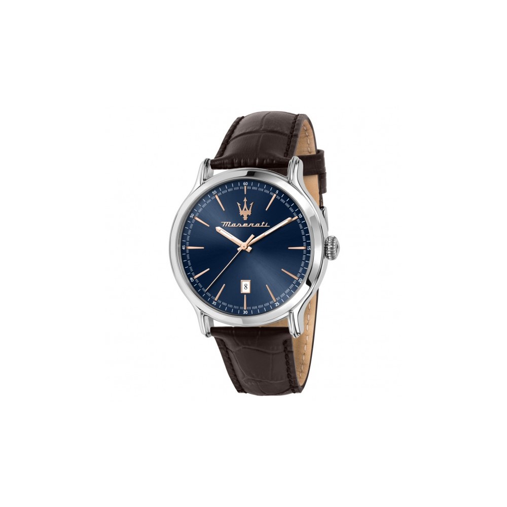 1 - Maserati Epoca blue bottom R8851118016 men's time-only watch with brown leather strap