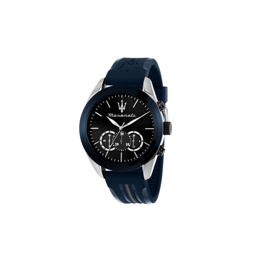 1 - Maserati Traguardo black background chronograph men's watch R8871612046 black silicone strap