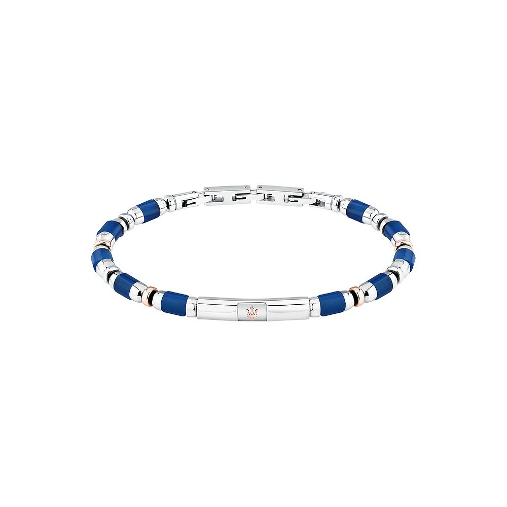 1 - Maserati Iconic JM334AVD45 men's bracelet in 316L steel with blue agate stone