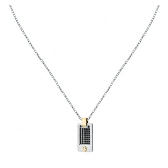 1 - Maserati Iconic JM324AVD49 men's necklace in 316L steel with black zirconia plaque