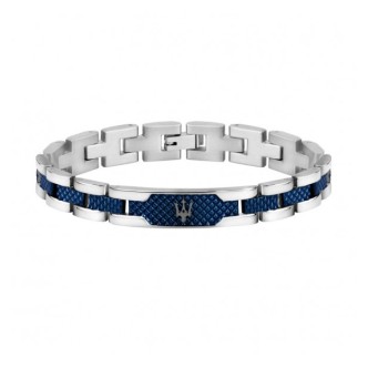 1 - Bracciale uomo Maserati Iconic blu JM419ASC02 acciaio 316L con targhetta centrale