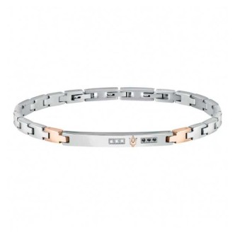 1 - Bracciale uomo Maserati targhetta con diamanti JM521ATY11 acciaio 316L bicolor