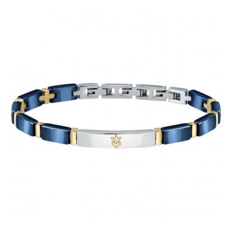 1 - Bracciale uomo Maserati Cearmic blu acciaio 316L con targhetta JM221ATZ02