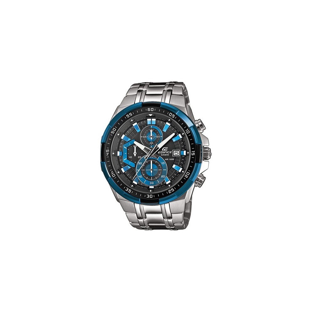 1 - Casio Edifice men's chronograph watch black and blue background EFR-539D-1A2VUEF steel case and bracelet