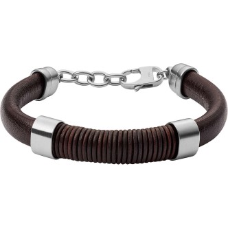 1 - Bracciale Fossil JF03106040 uomo pelle marrone con acciaio Vintage Casual