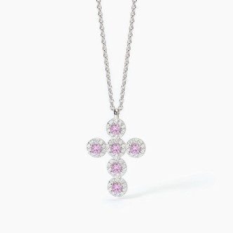 1 - Mabina women's necklace in 925 silver with pink zircon cross pendant 553657.