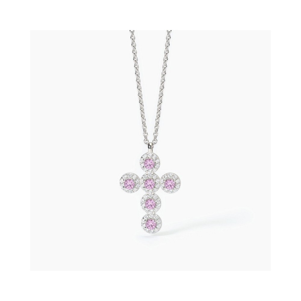 1 - Mabina women's necklace in 925 silver with pink zircon cross pendant 553657.