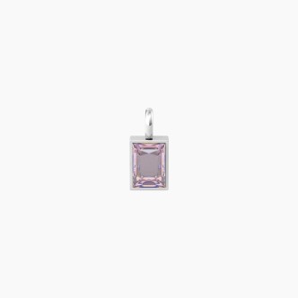 1 - Kidult women's pendant pink zirconia baguette 741136 316L steel