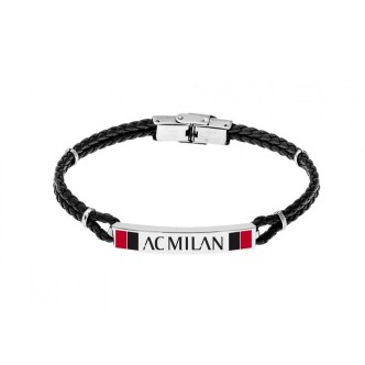 1 - Bracciale ufficiale A.C.Milan uomo Lowell B-MB001UCR cuoio nero con targhetta