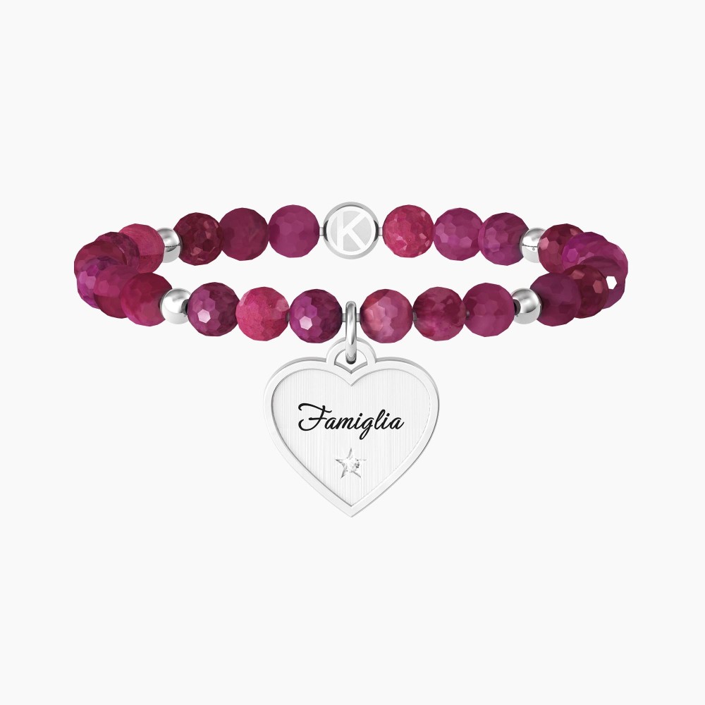 1 - Bracciale donna famiglia Kidult cuore 732152 acciaio 316L con agata fucsia