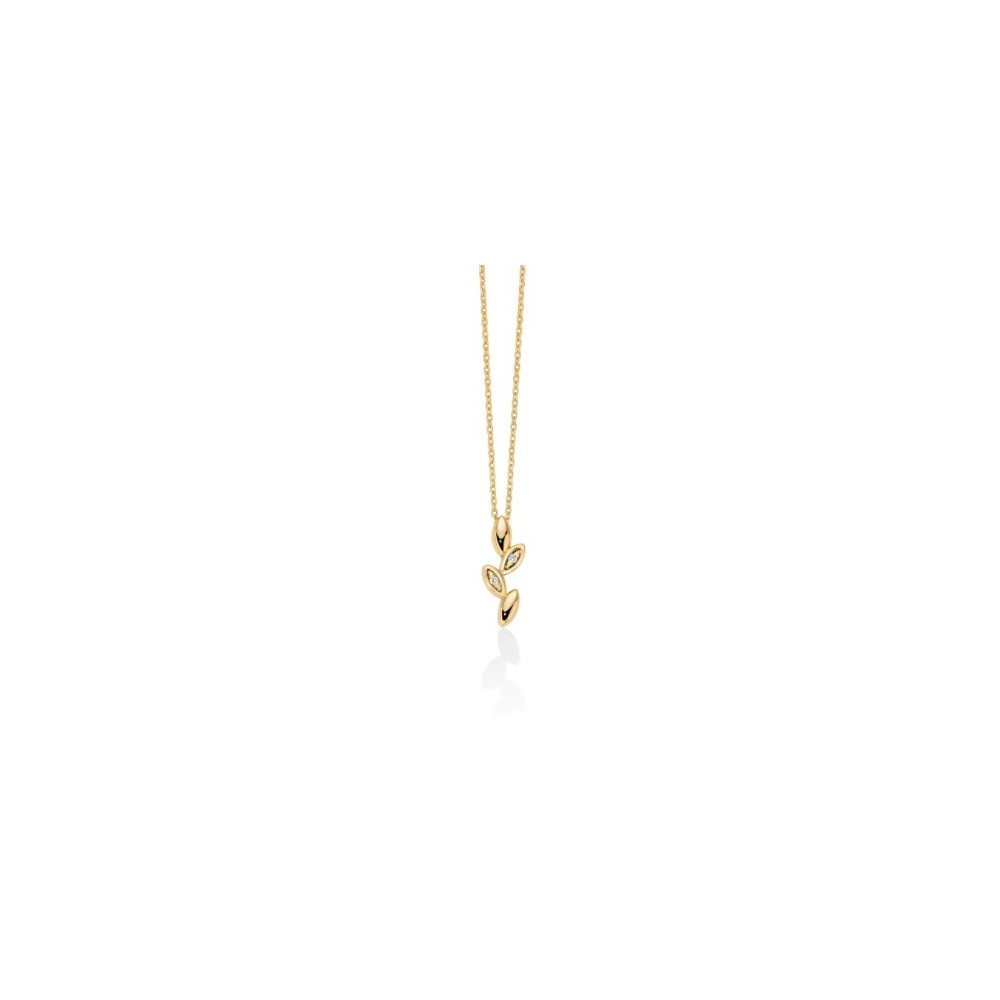 1 - Miluna 9Kt Yellow Gold Women's Leaf Necklace with Diamonds CLD4675X.