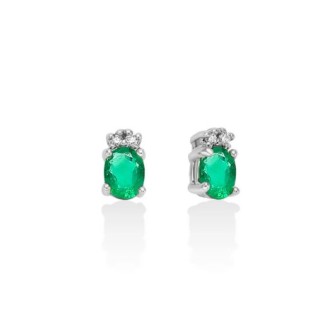 1 - Miluna 9Kt White Gold Women's Emerald Earrings with Diamonds ERD2793X